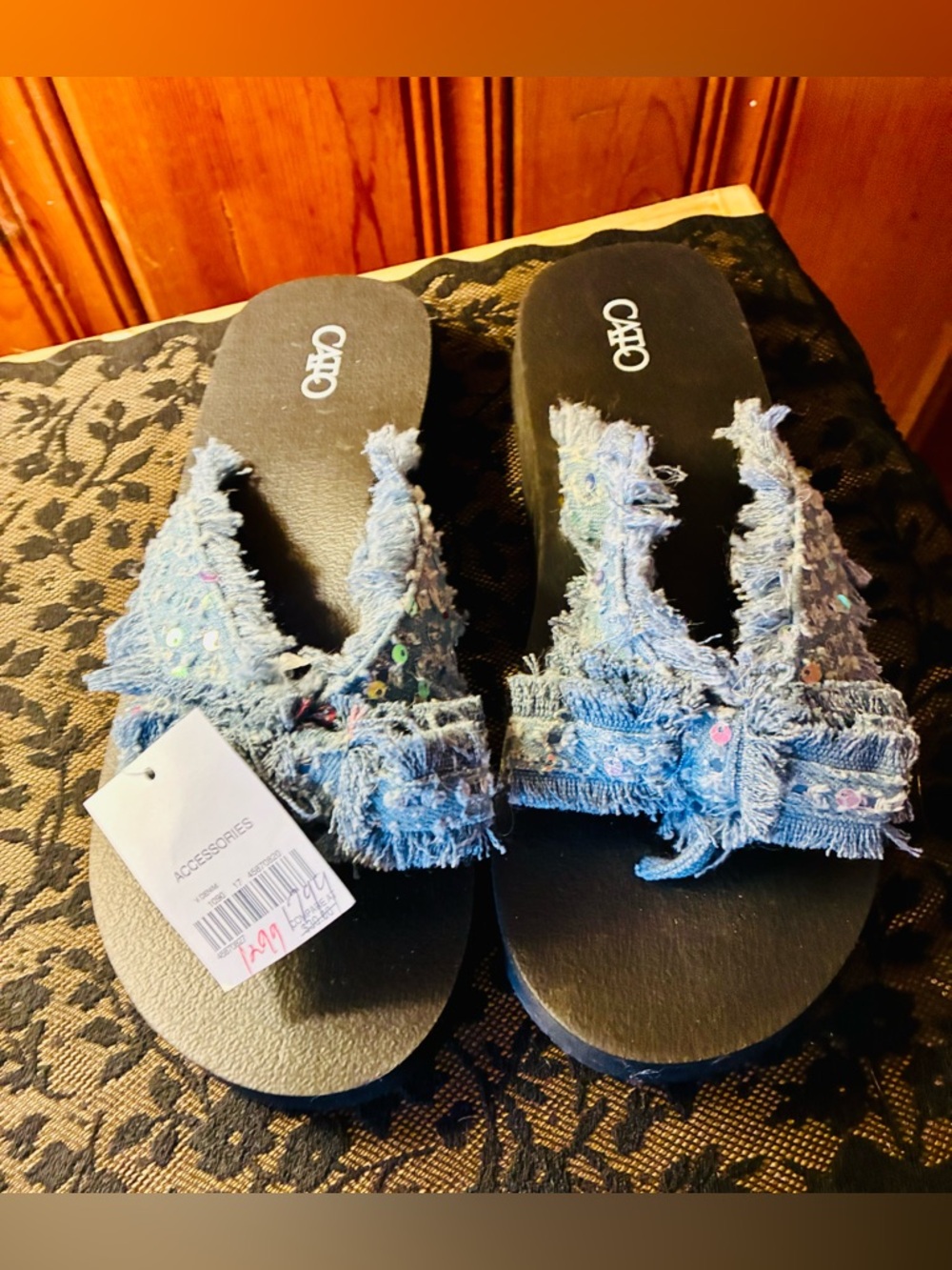 Cato Blue Denim Sequin Slide Sandals